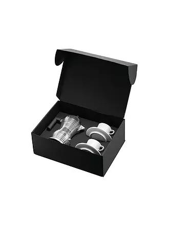 ALESSI | Espressomaschine - Set mit Tassen 3-tlg Alu / Porzellan | silber
