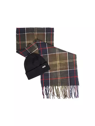 BARBOUR | Geschenkset 2-teilig Schal und Mütze SWINTON CHRISTMAS | olive