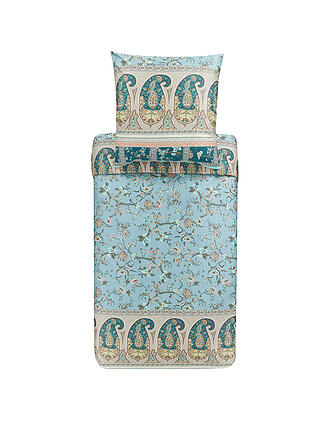 BASSETTI | Satin Bettwäsche GENOVEVA 70x90cm/140x200cm hellgruen | blau