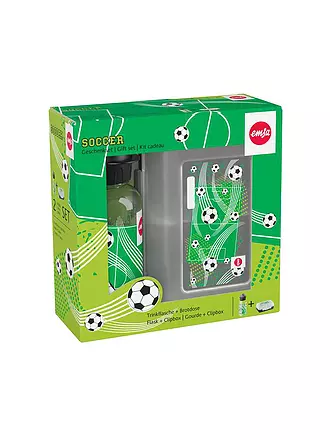 EMSA | Geschenkset 2tlg. Lunchbox und Trinkflasche SOCCER Schwarz | türkis