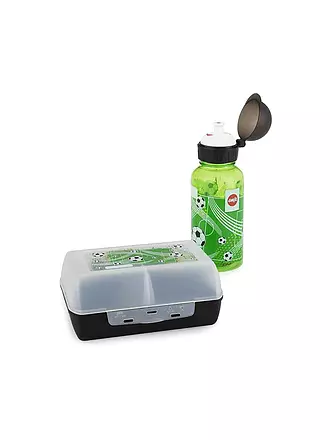 EMSA | Geschenkset 2tlg. Lunchbox und Trinkflasche SOCCER Schwarz | türkis