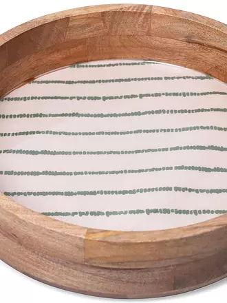 FYNCH HATTON | Holztablett 32cm groß SINGA Leaf Green Stripe | gelb