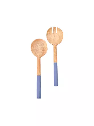 FYNCH HATTON | Salatbesteck 2tlg. KISHA Leaf Green Stripe | hellblau