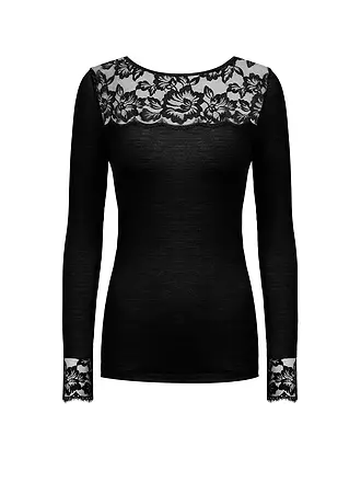 MEY | Langarmshirt - Loungeshirt LOVE | schwarz