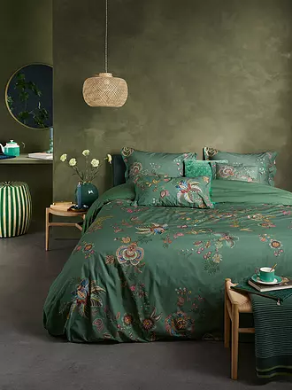 PIP STUDIO | Perkal Bettwäsche CECE FIORE 2x 70x90cm/200x200cm Green | dunkelgrün