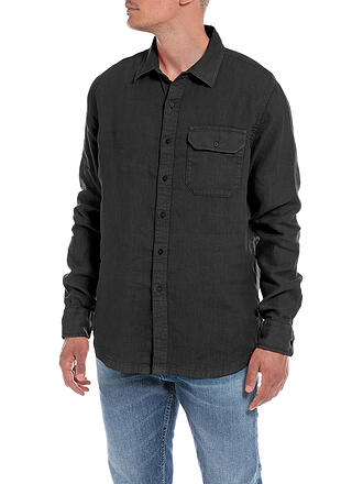 REPLAY | Leinenhemd Regular Fit | schwarz