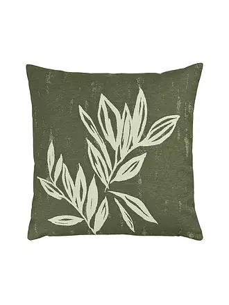 SANDER | Kissenhülle 50x50cm BIG LEAVES Honey | dunkelgrün