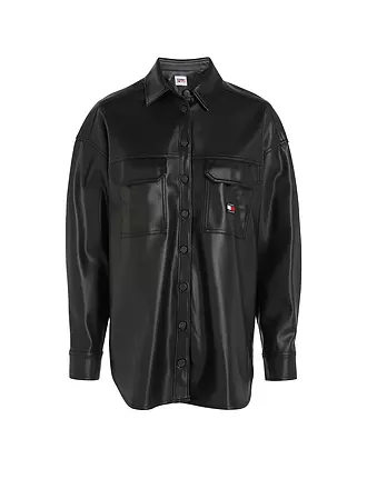 TOMMY JEANS | Overshirt in Lederoptik | schwarz