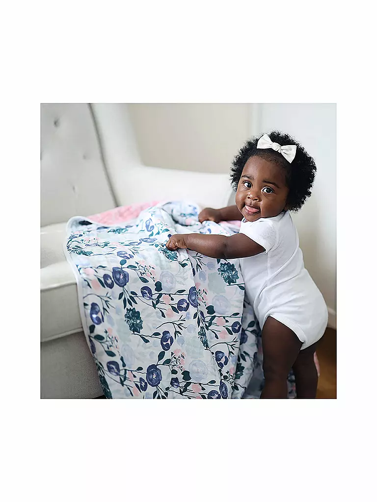 ADEN + ANAIS | Baumwoll Musselin Decke 112x112cm Flower Bloom | weiss