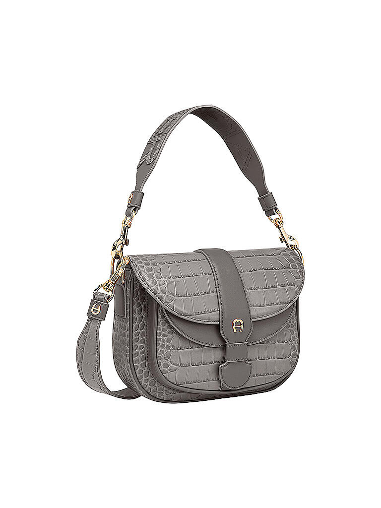 AIGNER | Ledertasche - Umhängetasche Calla Kroko XS | grau