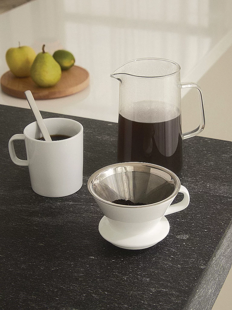 ALESSI Set de café de 3 piezas SLOW COFFEE Vidrio/Blanco/Acero inoxidable transparente