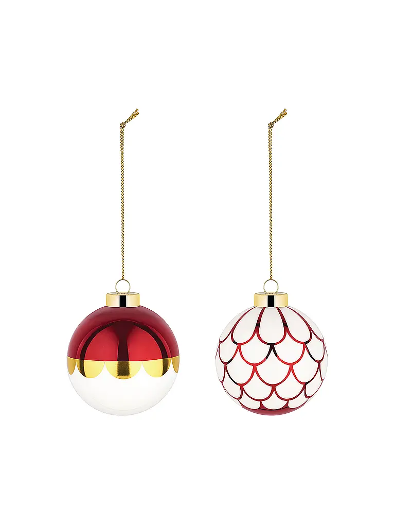 ALESSI | Weihnachtsbaumkugel 2-tlg. 6cm Weiss/Rot | rot