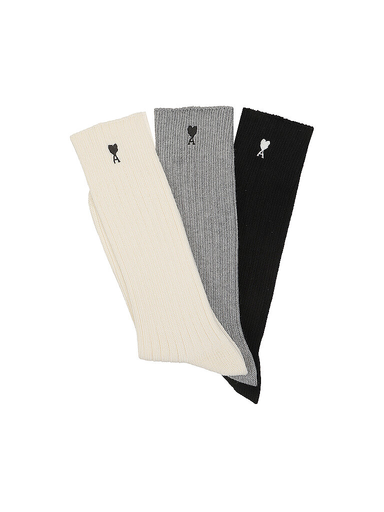 AMI PARIS Socken 3er Pkg. ADC Blanc/Gris//Noir bunt | 35-38