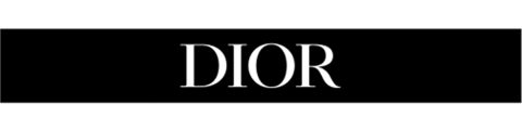 Schwarzer rechteckiger Hintergrund mit dem Wort „DIOR“ in weißen Großbuchstaben in der Mitte.