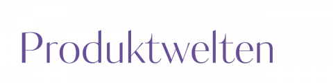 Das Bild zeigt das Wort „Produktwelten“ in Lila, in einer klaren Serifenschrift auf weißem Hintergrund.