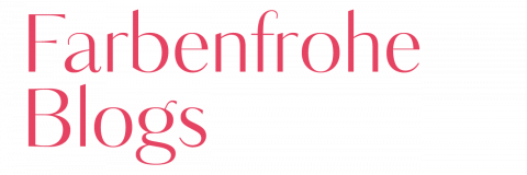 Text „Farbenfrohe Blogs“ in stilisierter roter Schrift auf weißem Hintergrund.