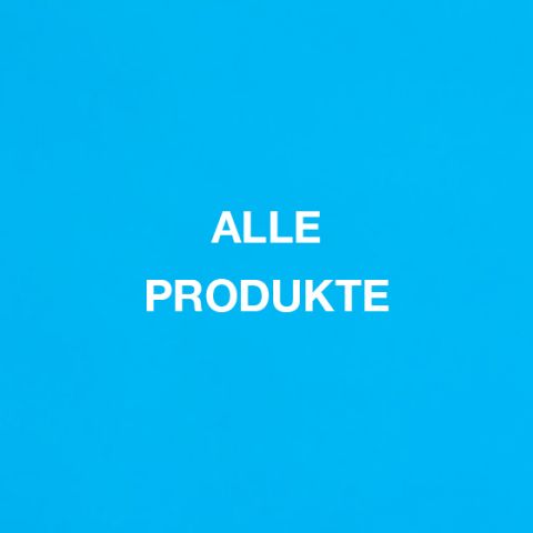 Das Bild zeigt den Schriftzug „ALLE PRODUKTE“ in Weiß, zentriert auf einem hellblauen Hintergrund.