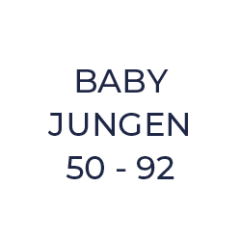 Text „BABY JUNGEN 50 – 92“ in fetter, dunkler Schrift auf weißem Hintergrund.