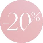 Ein rosafarbener Kreis mit weißem Text und der Aufschrift "-20%", der auf einen zwanzigprozentigen Rabatt oder Ausverkauf hinweist.