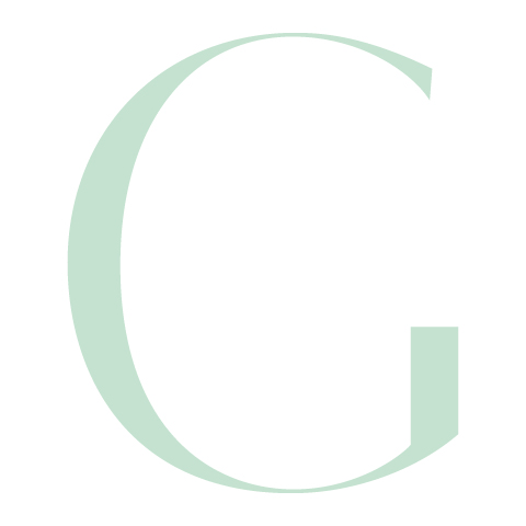 Ein großer, hellgrüner Großbuchstabe "G" auf weißem Hintergrund.