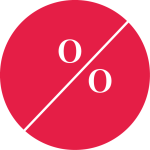Roter Kreis mit einer weißen diagonalen Linie und einem weißen "o" oberhalb und unterhalb der Linie, das an ein Prozentzeichen erinnert.