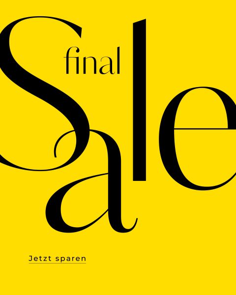 Gelber Hintergrund mit großem schwarzem Schriftzug „Final Sale“ und darunter kleinerer Schriftzug „Jetzt sparen“.