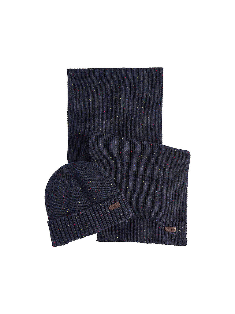 BARBOUR Geschenkset 2-teilig Schal und Mütze CARLTON dunkelblau