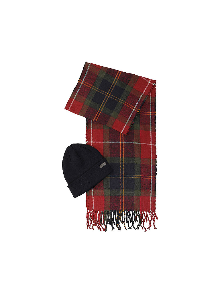 BARBOUR Geschenkset 2-teilig Schal und Mütze SWINTON CHRISTMAS rot