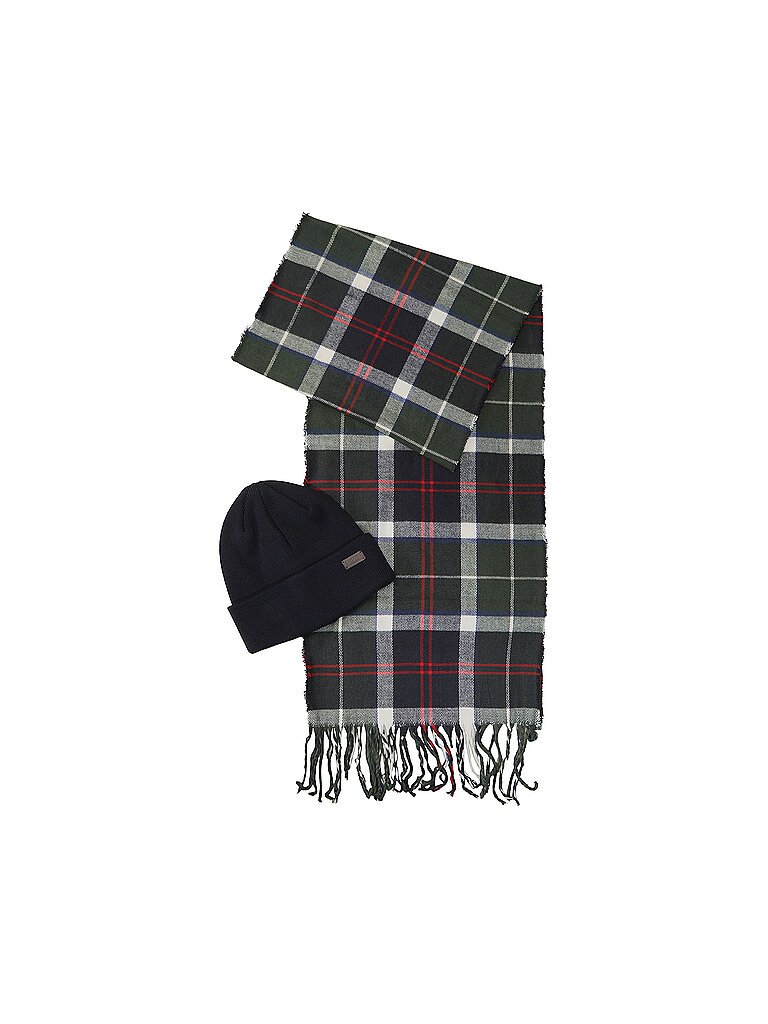 BARBOUR Geschenkset 2-teilig Schal und Mütze SWINTON CHRISTMAS dunkelgrün