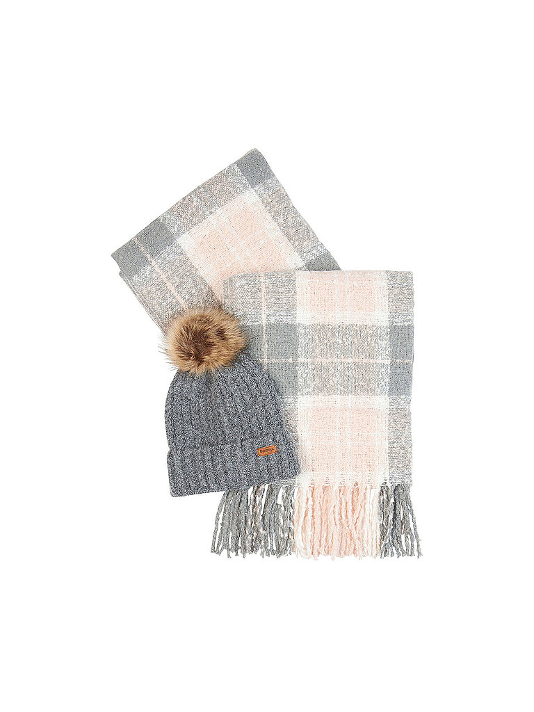 BARBOUR Geschenkset Beanie und Schal SALTBURN grau
