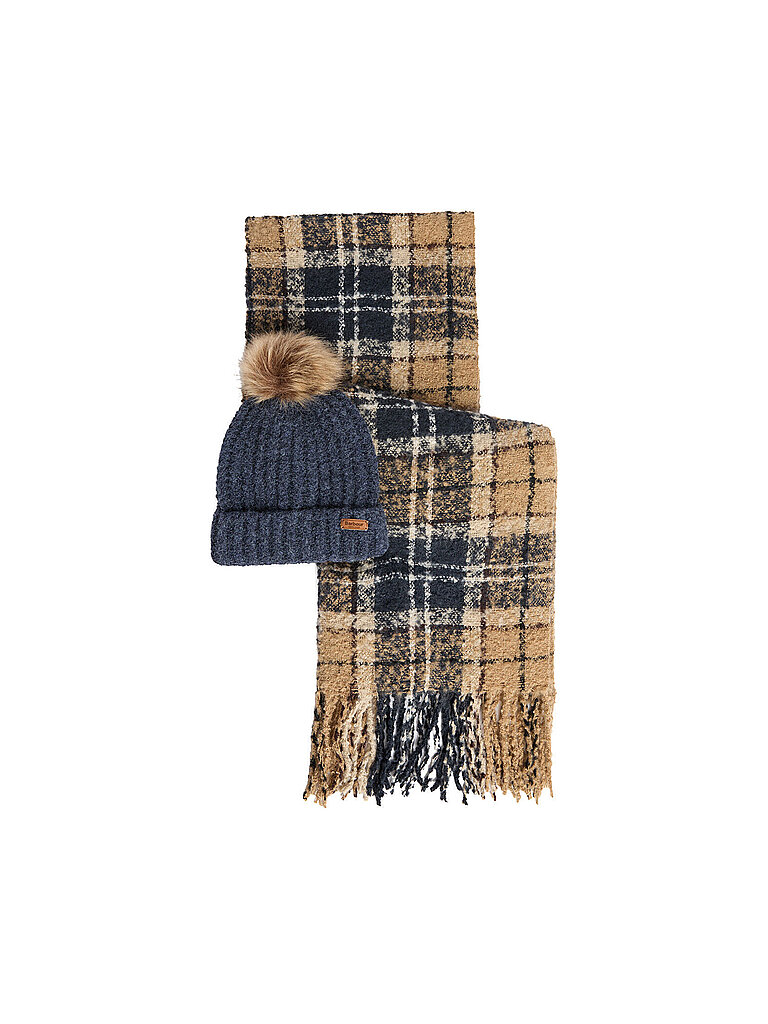 BARBOUR Geschenkset Beanie und Schal SALTBURN dunkelblau