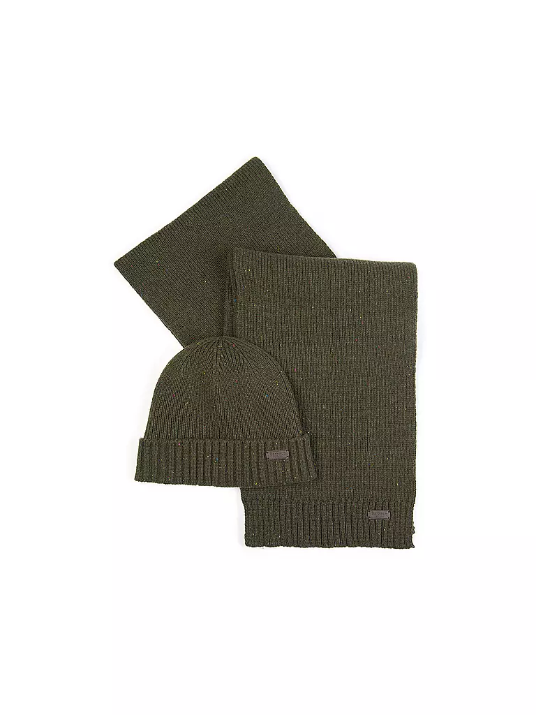 BARBOUR | Geschenkset 2-teilig Schal und Mütze CARLTON | olive