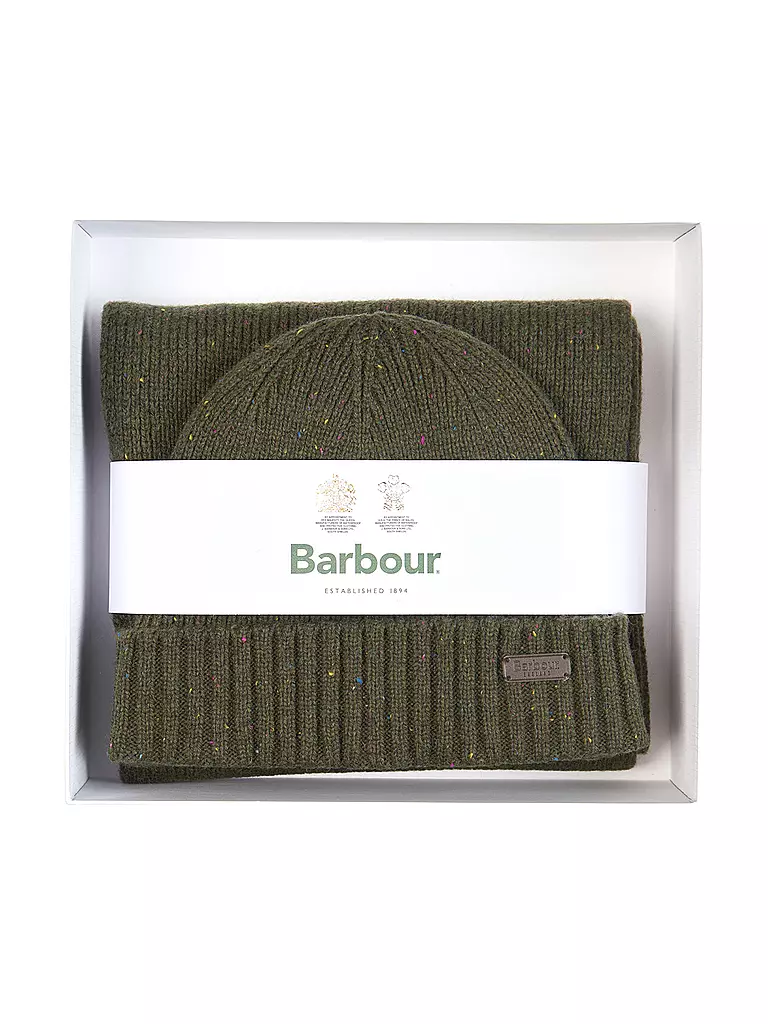 BARBOUR | Geschenkset 2-teilig Schal und Mütze CARLTON | olive