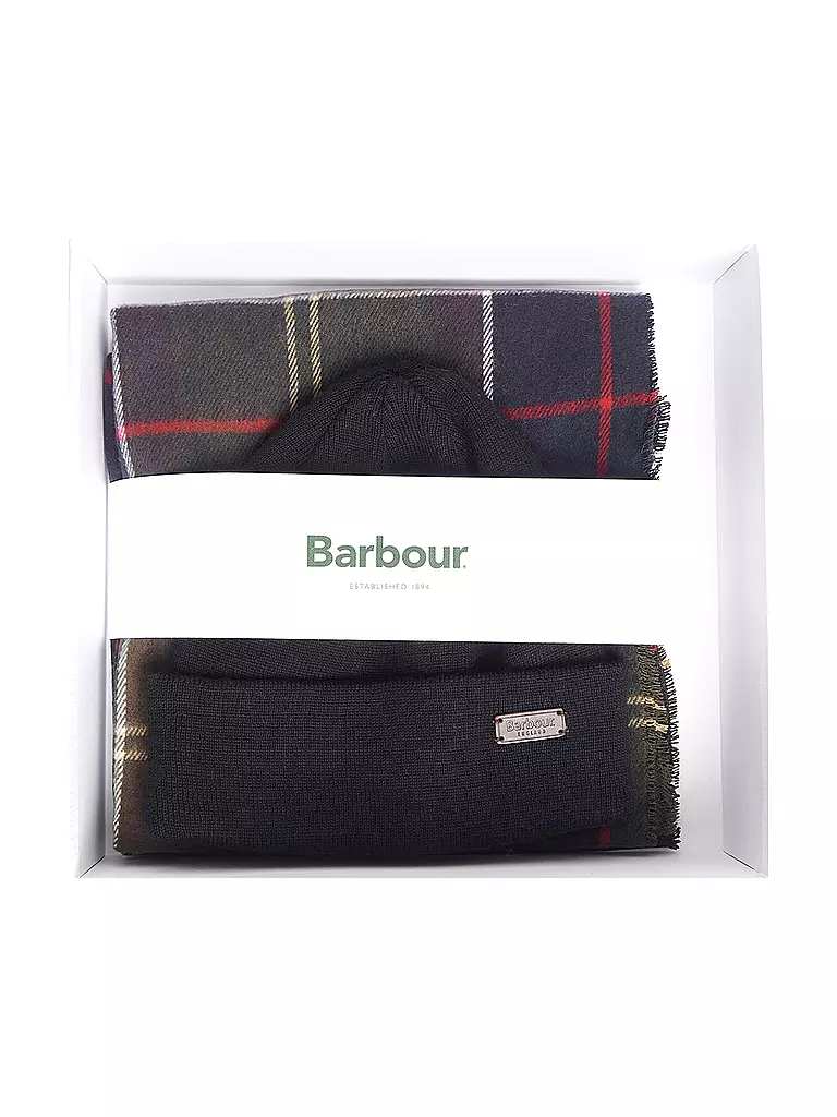 BARBOUR | Geschenkset 2-teilig Schal und Mütze SWINTON CHRISTMAS | olive