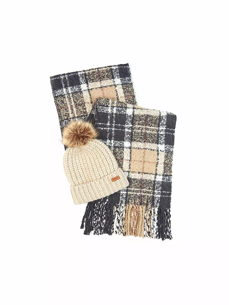 BARBOUR | Geschenkset Beanie und Schal SALTBURN | beige