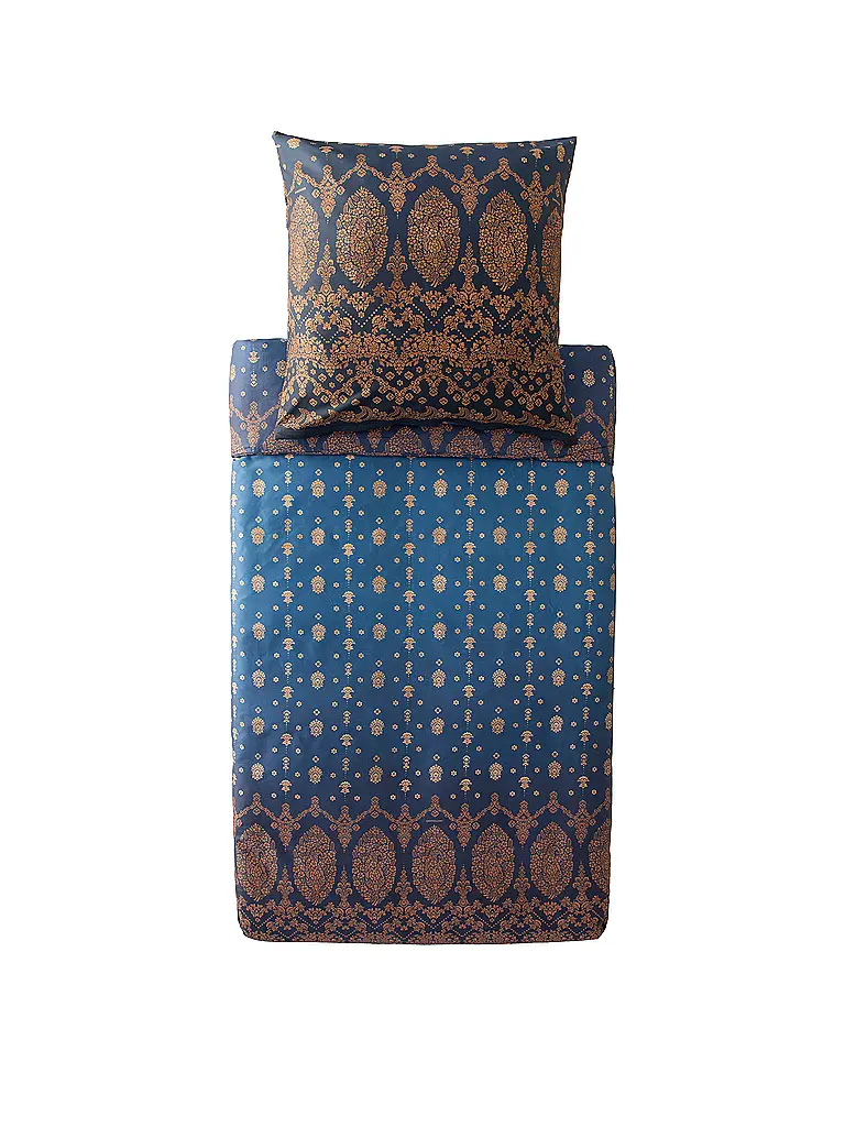 BASSETTI | Satin Bettwäsche  70x90cm / 140x200cm GOLD DECOR Blau | Dunkelblau