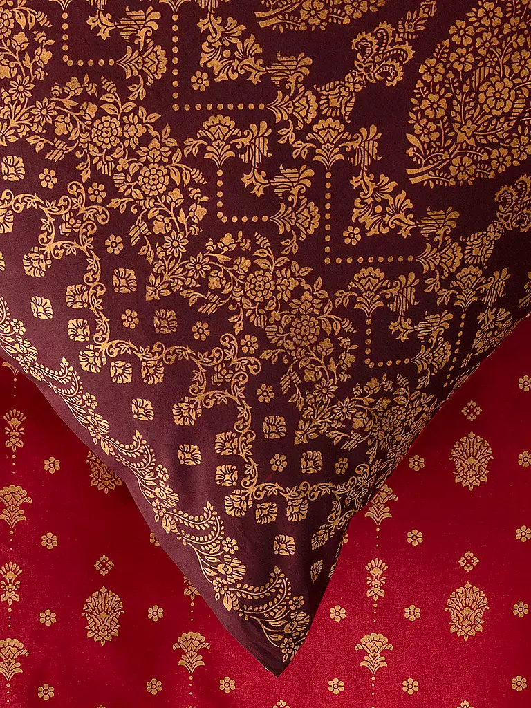BASSETTI | Satin Bettwäsche  70x90cm / 140x200cm GOLD DECOR Bordeaux | Dunkelrot