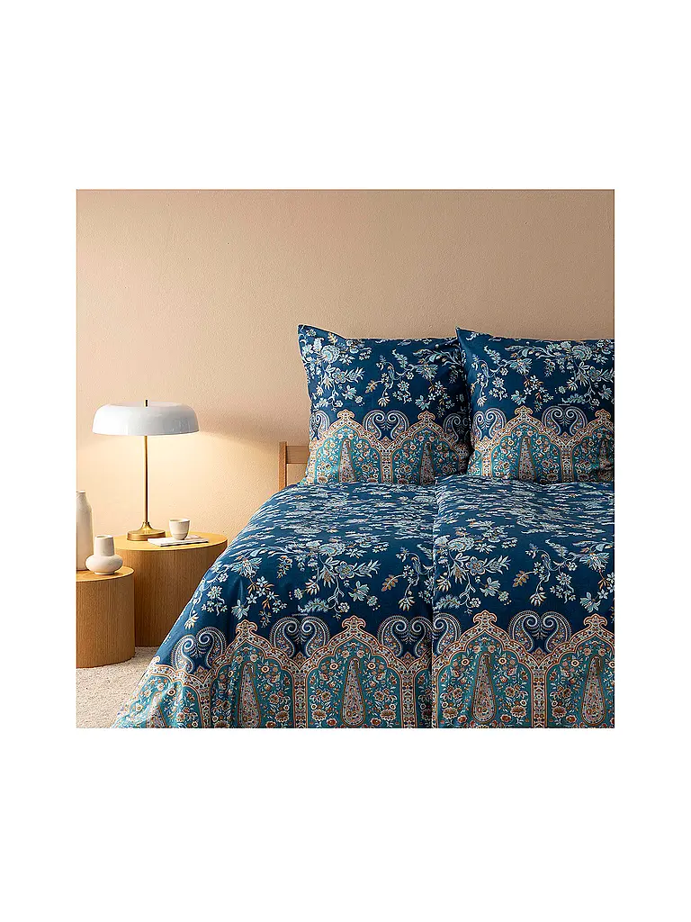 BASSETTI | Satin Bettwäsche  70x90cm / 140x200cm INDIAN ROSES Blau | dunkelblau