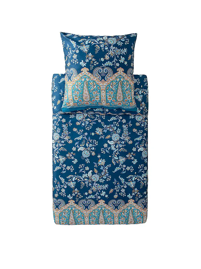 BASSETTI | Satin Bettwäsche 2x70x90cm/  200x200cm INDIAN ROSES Blau | dunkelblau
