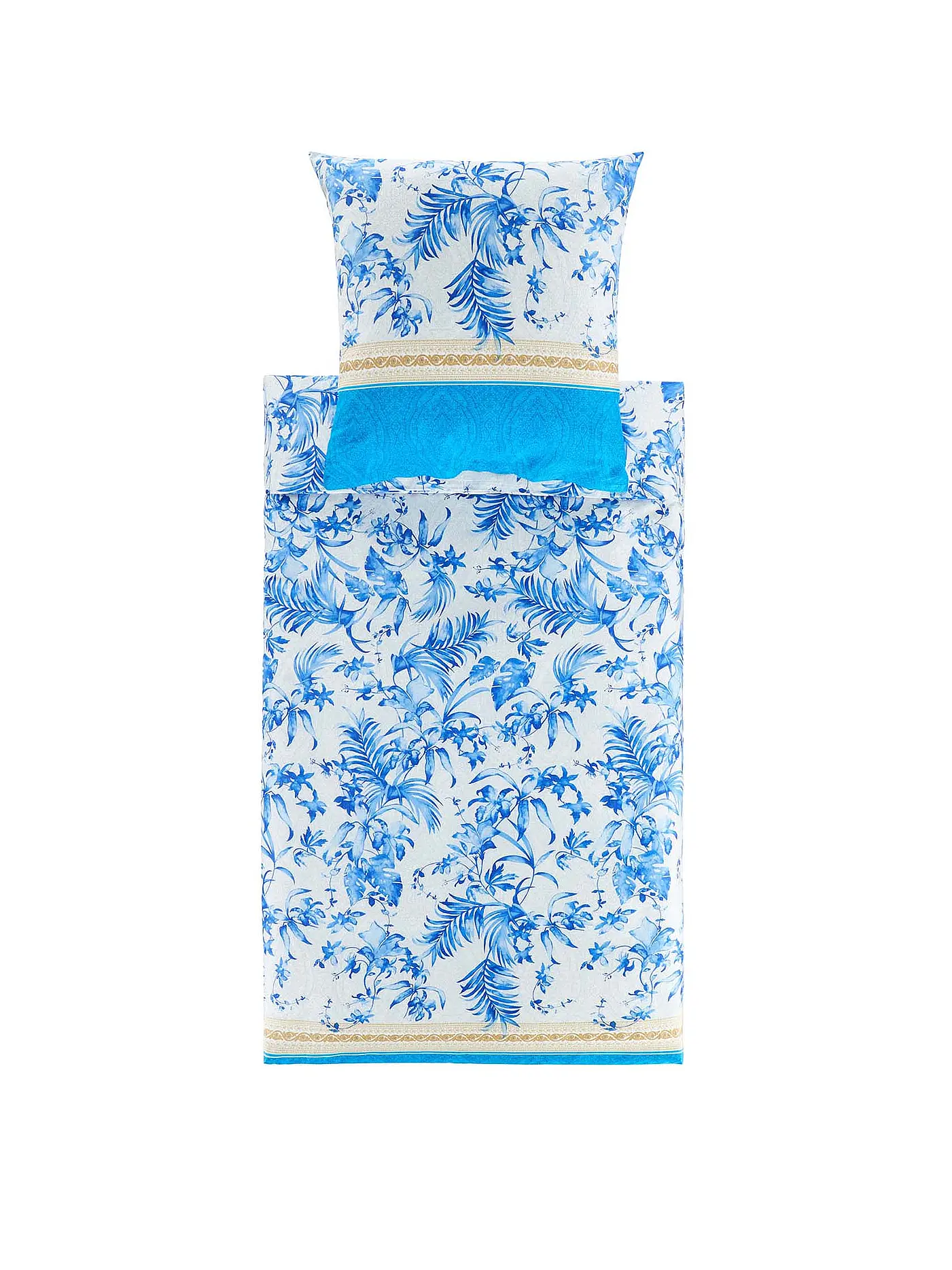 BASSETTI | Satin Bettwäsche IBISCUS 70x90cm/140x200cm Weiss/Blau | blau