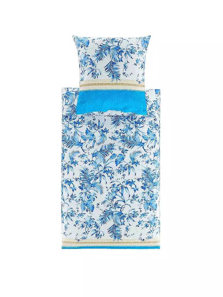 BASSETTI | Satin Bettwäsche IBISCUS 70x90cm/140x200cm Weiss/Blau | blau