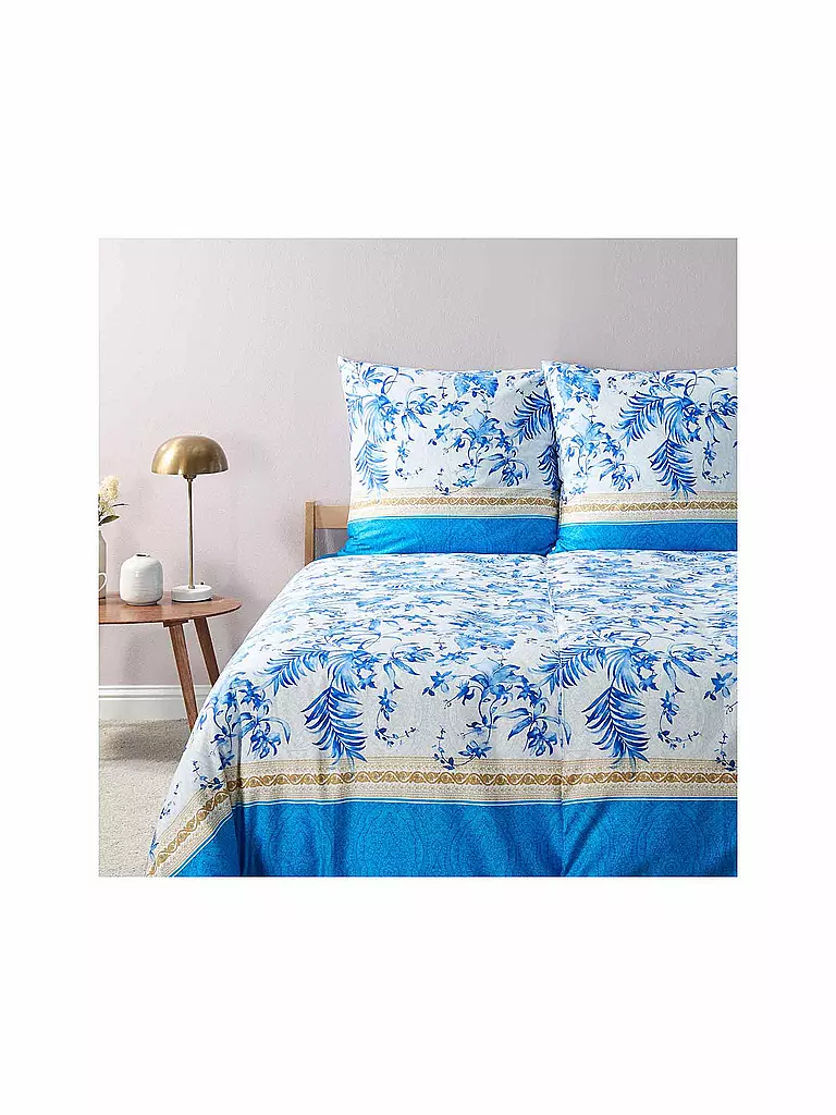 BASSETTI | Satin Bettwäsche IBISCUS 70x90cm/140x200cm Weiss/Blau | blau
