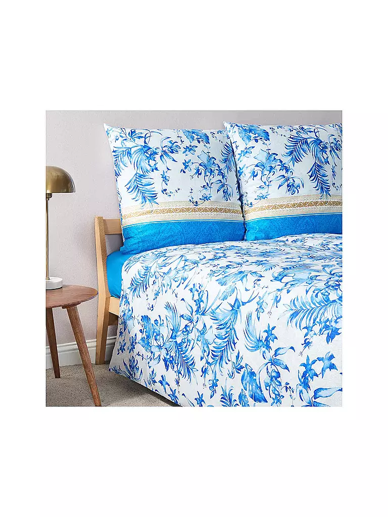 BASSETTI | Satin Bettwäsche IBISCUS 70x90cm/140x200cm Weiss/Blau | blau