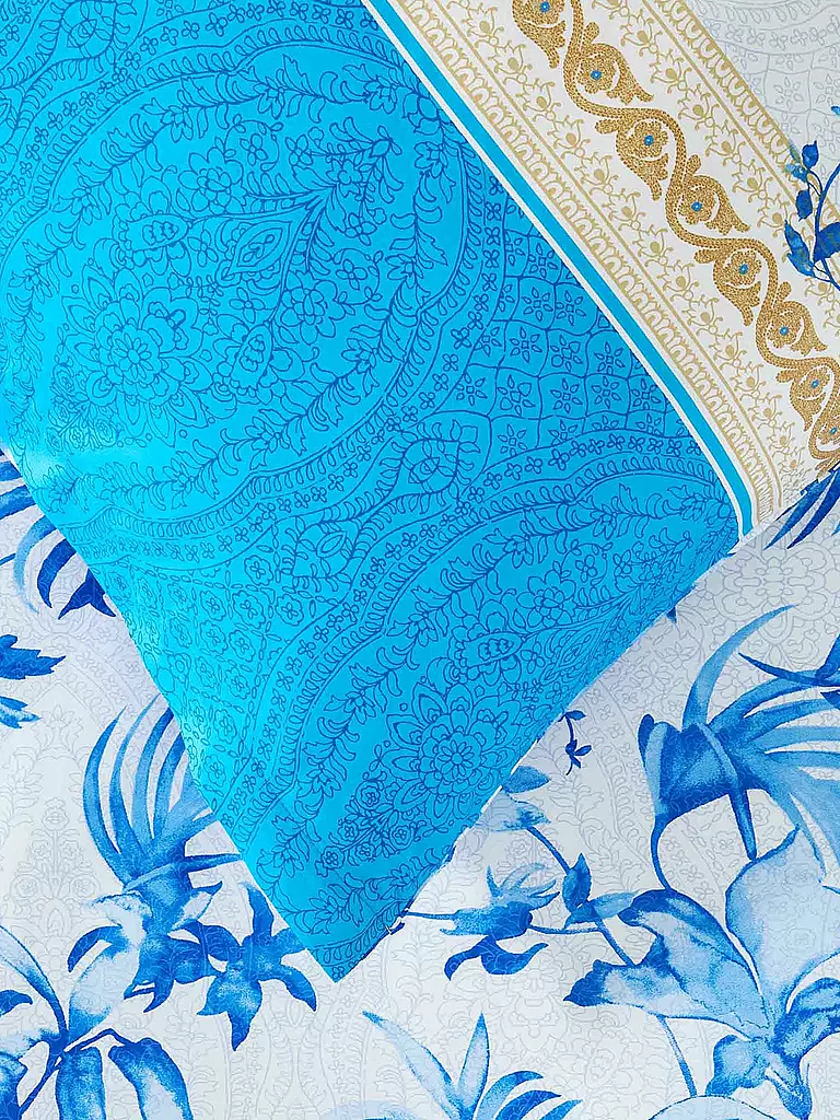 BASSETTI | Satin Bettwäsche IBISCUS 70x90cm/140x200cm Weiss/Blau | blau