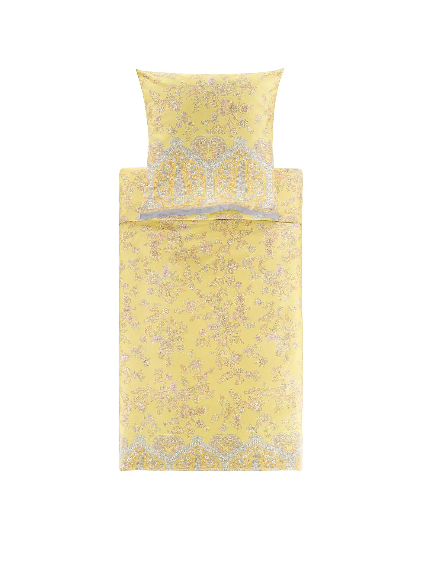 BASSETTI | Satin Bettwäsche INDIAN ROSES 2x 70x90cm / 200x200cm Gelb | gelb