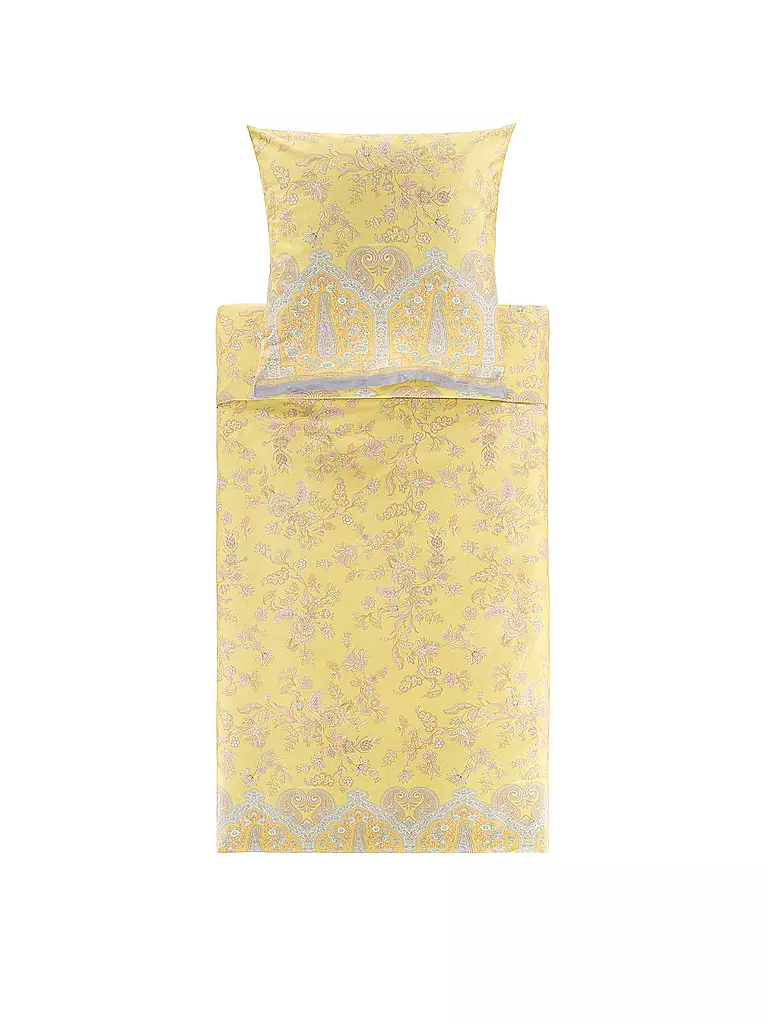BASSETTI | Satin Bettwäsche INDIAN ROSES 2x 70x90cm / 200x200cm Gelb | gelb