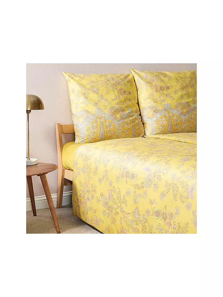 BASSETTI | Satin Bettwäsche INDIAN ROSES 2x 70x90cm / 200x200cm Gelb | gelb