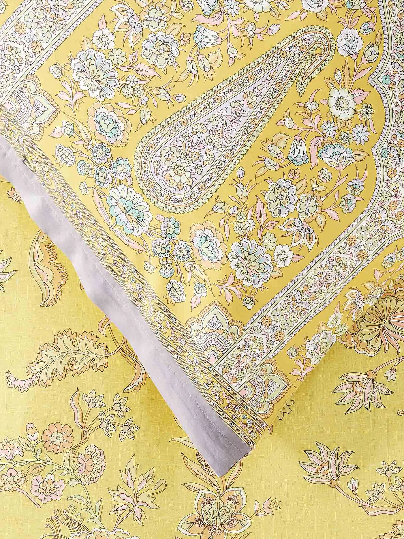 BASSETTI | Satin Bettwäsche INDIAN ROSES 2x 70x90cm / 200x200cm Gelb | gelb