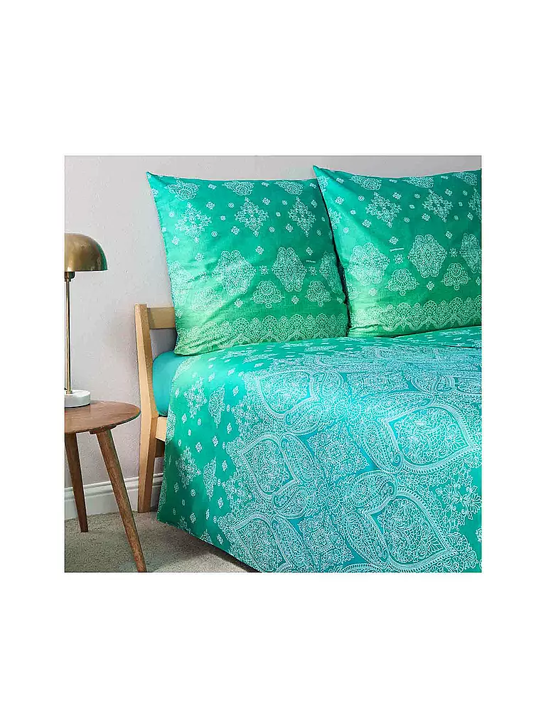 BASSETTI | Satin Bettwäsche KERALA 2x 70x90cm / 200x200cm Gruen | grün