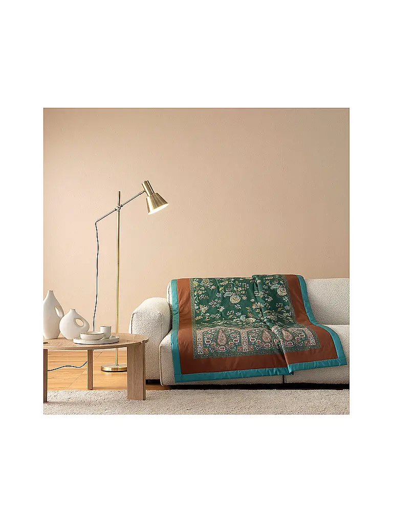 BASSETTI | Tagesdecke - Plaid 135x190cm INDIAN ROSES Gruen | dunkelgrün
